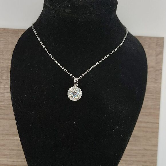 1 Carat Moissanite Sterling Silver Round Necklace - Picture 11 of 13